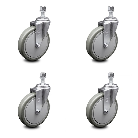 Service Caster 6 Inch Gray Polyurethane Wheel Swivel 12mm Threaded Stem Caster Set SCC SCC-TS20S614-PPUB-M1215-4